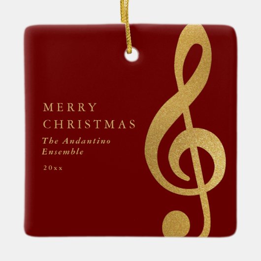 Elegant Gold Treble Clef Music Choir Christmas Keramikornament (Vorderseite)