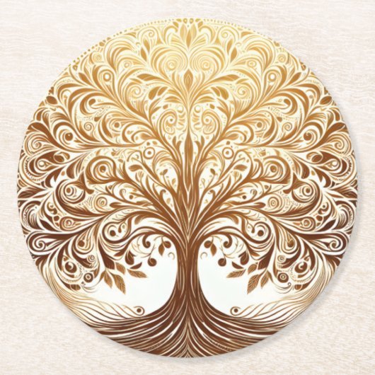 Elegant Gold Tree of Life Celebration Namaste Runder Pappuntersetzer (Vorderseite)