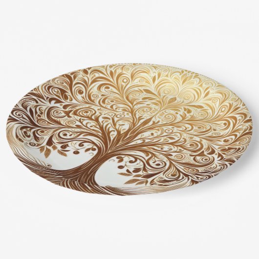 Elegant Gold Tree of Life Celebration Pappteller (Schrägansicht)