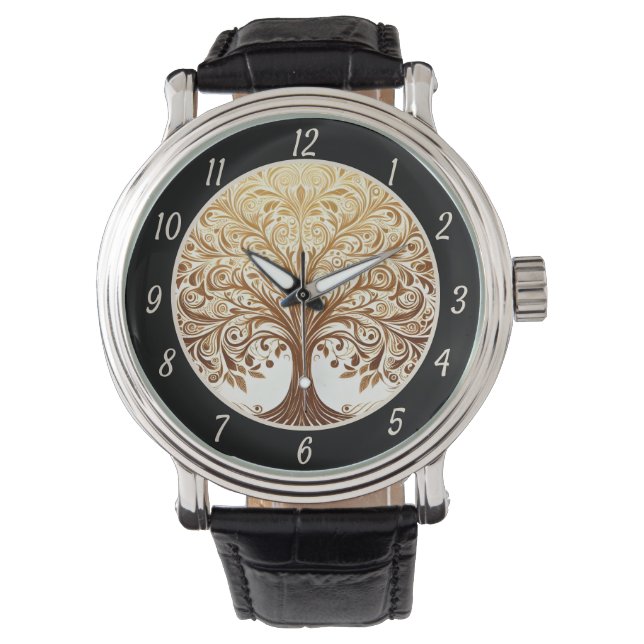 Elegant Gold Tree of Life Spiritual Zen  Armbanduhr (Vorderseite)