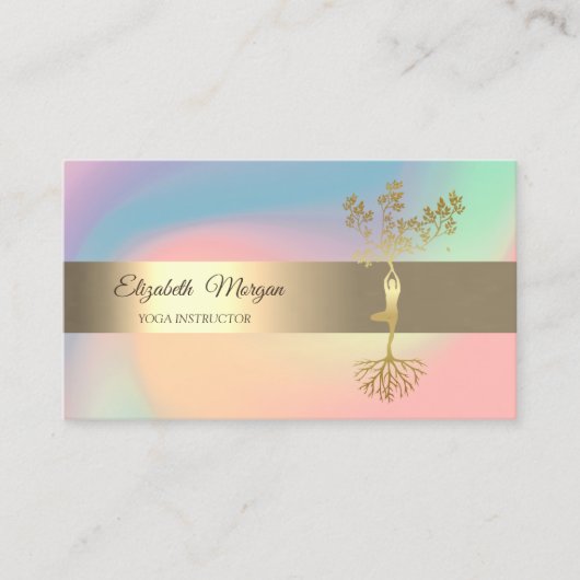 Elegant Gold Tree Yoga Holographic Visitenkarte (Vorderseite)