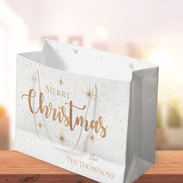 Elegant Gold Typografy Stars Frohe Weihnachten Große Geschenktüte