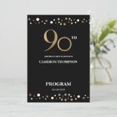 Elegant Gold und Black Confetti 90. Geburtstag Programm (Stehend Vorderseite)