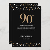 Elegant Gold und Black Confetti 90. Geburtstag Programm (Vorne/Hinten)