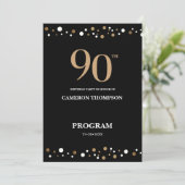 Elegant Gold und Black Confetti 90. Geburtstag Programm (Stehend Vorderseite)