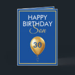 Elegant Gold und Blue Balloon Son 30. Geburtstag Karte<br><div class="desc">Elegant Gold und Blue Balloon Son 30. Geburtstag, ein einzigartiges Design für jeden, der etwas Besonderes für seinen Sohn zu seinem Geburtstag sucht. Das Design verfügt über einen hübschen goldenen Ballon vorne mit anpassbarem Text, den Sie personalisieren können. Zögern Sie also nicht, ihn zu personalisieren, um Ihre eigene Geburtstagseinladung zu...</div>