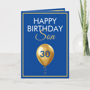 Elegant Gold und Blue Balloon Son 30. Geburtstag Karte