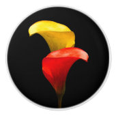 Elegant Gold und Crimson Calla Lilies Keramikknauf (Vorderseite)