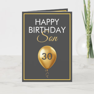 Elegant Gold und Gray Balloon Son 30. Geburtstag Karte