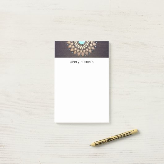 Elegant Gold Verziert Lotus Mandala Wood Look Post-it Klebezettel (Auf Schreibtisch)