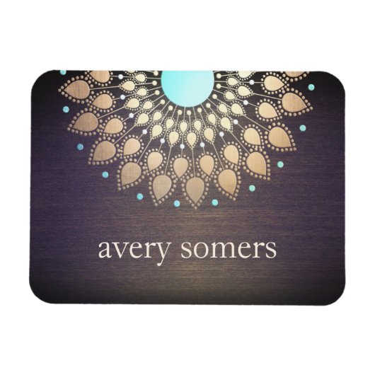 Elegant Gold Verziert Lotus Mandala Wood Magnet (Horizontal)
