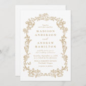 Elegant Gold Victorian Floral Frame Wedding Einladung (Vorne/Hinten)