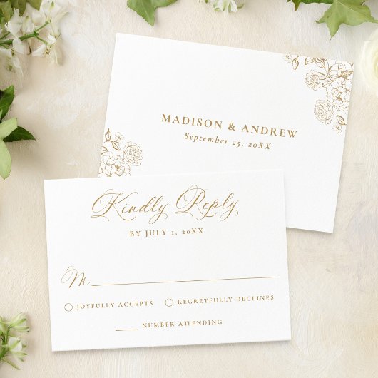 Elegant Gold Victorian Floral Wedding RSVP Karte