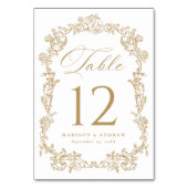 Elegant Gold Victorian Floral Wedding Tischnummer (Vorderseite)