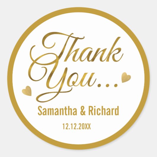 Elegant Gold Vielen Dank Gastgeschenk Hochzeit Runder Aufkleber (Vorderseite)