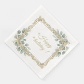 Elegant Gold Vintage Eucalyptus Frame Holiday Napk Serviette (Ecke)