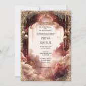 Elegant Gold Vintage Maroon Indian Wedding Einladung (Vorderseite)