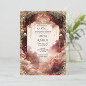 Elegant Gold Vintage Maroon Indian Wedding Einladung (Stehend Vorderseite)