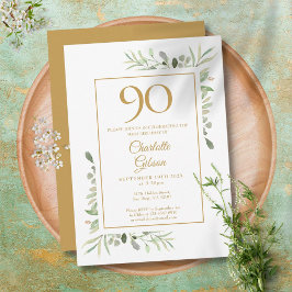 Elegant Gold Watercolor Greenery 90. Geburtstag Einladung