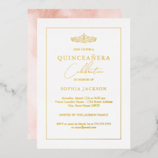 Elegant Gold Watercolor Quinceanera Geburtstag Folieneinladung