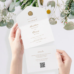 Elegant Gold Wax Seal and Send Wedding All In One Einladung