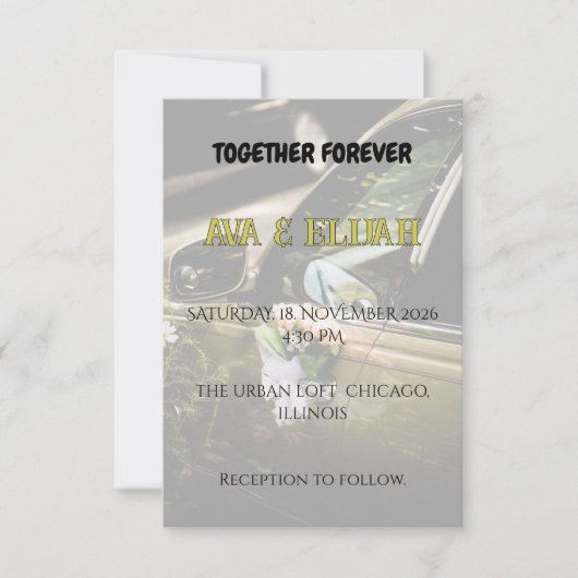 Elegant Gold Wedding Car Handle Peach Rose Einladung (Vorderseite)