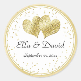 Elegant Gold Wedding Hearts Runder Aufkleber