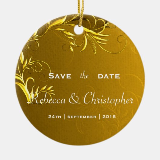 Elegant Gold Wedding Save the Date Keramik Ornament (Vorne)