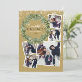 Elegant Gold Weihnachten 5 Foto Collage Grün (Stehend Vorderseite)