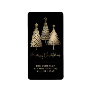 Elegant Gold Weihnachtsbaum Frohe Weihnachten Adressaufkleber