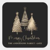 Elegant Gold Weihnachtsbaum Frohe Weihnachten Quadratischer Aufkleber (Vorderseite)