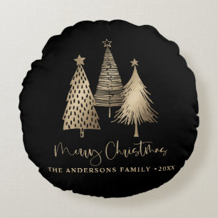 Elegant Gold Weihnachtsbaum Frohe Weihnachten Rundes Kissen