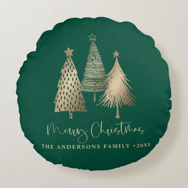 Elegant Gold Weihnachtsbaum Frohe Weihnachten Rundes Kissen (Vorderseite)