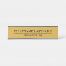 Elegant Gold Weiß mit Namens Titel einfache Linie  Schreibtischnamensplakette