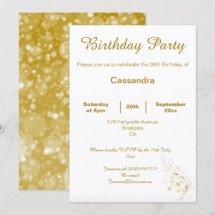 ELEGANT GOLD WEISSE GLITZERN KUSTOM GEBURTSTAG EINLADUNG