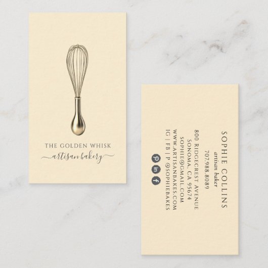 Elegant Gold Whisk Baker Bakery Chef Caterer Visitenkarte (Vorne/Hinten)