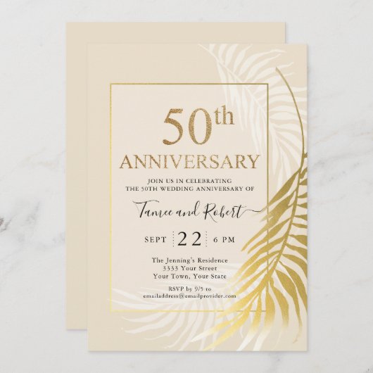 Elegant Gold White 50. Hochzeit Einladung (Vorne/Hinten)