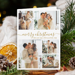 Elegant Gold White 5 Photo Collage Christmas  Feiertagskarte