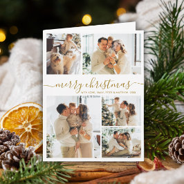 Elegant Gold White 5 Photo Collage Christmas  Feiertagskarte