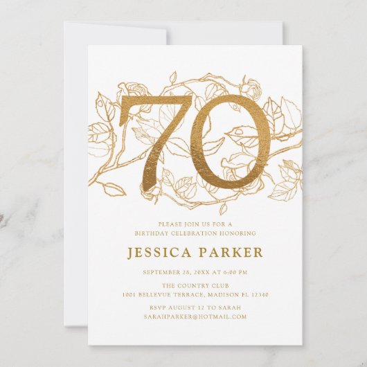 Elegant Gold White 70. Geburtstag Einladung (Vorderseite)