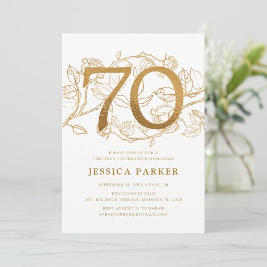 Elegant Gold White 70. Geburtstag Einladung (Stehend Vorderseite)