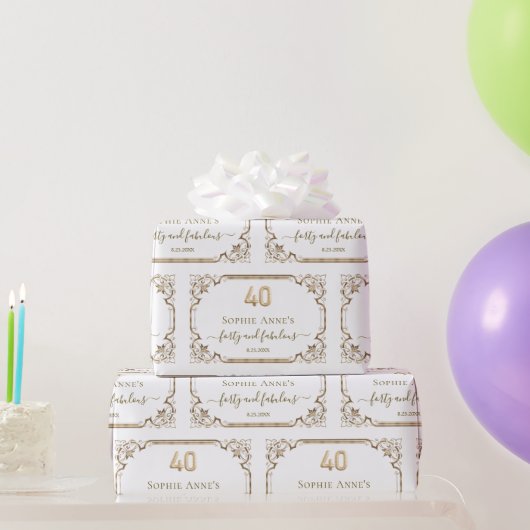 Elegant Gold White Art Deco 40. Geburtstag Geschenkpapier (Partygeschenke)
