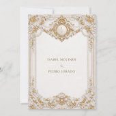 Elegant Gold & White Baroque Nuestra Boda Wedding Einladung (Rückseite)