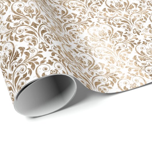Elegant Gold White Chic Damask Geschenkpapier (Rolleneckpunkt)