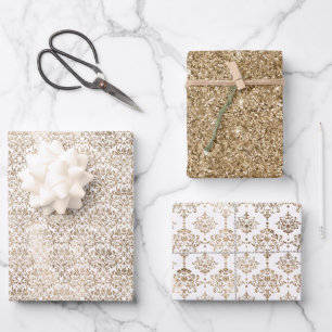 Elegant Gold White Chic Damask Geschenkpapier Set