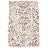 Elegant Gold White Chic Damask Mittlere Geschenktüte (Rückseite)