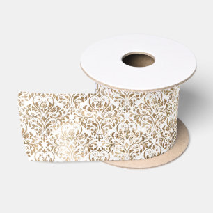 Elegant Gold White Chic Damask Satinband