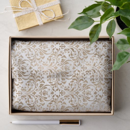 Elegant Gold White Chic Damask Seidenpapier (Geschenk)