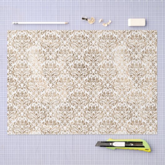 Elegant Gold White Chic Damask Seidenpapier (Handwerk)