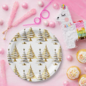 Elegant Gold & White Christmas winter snow tree Pappteller (Party)